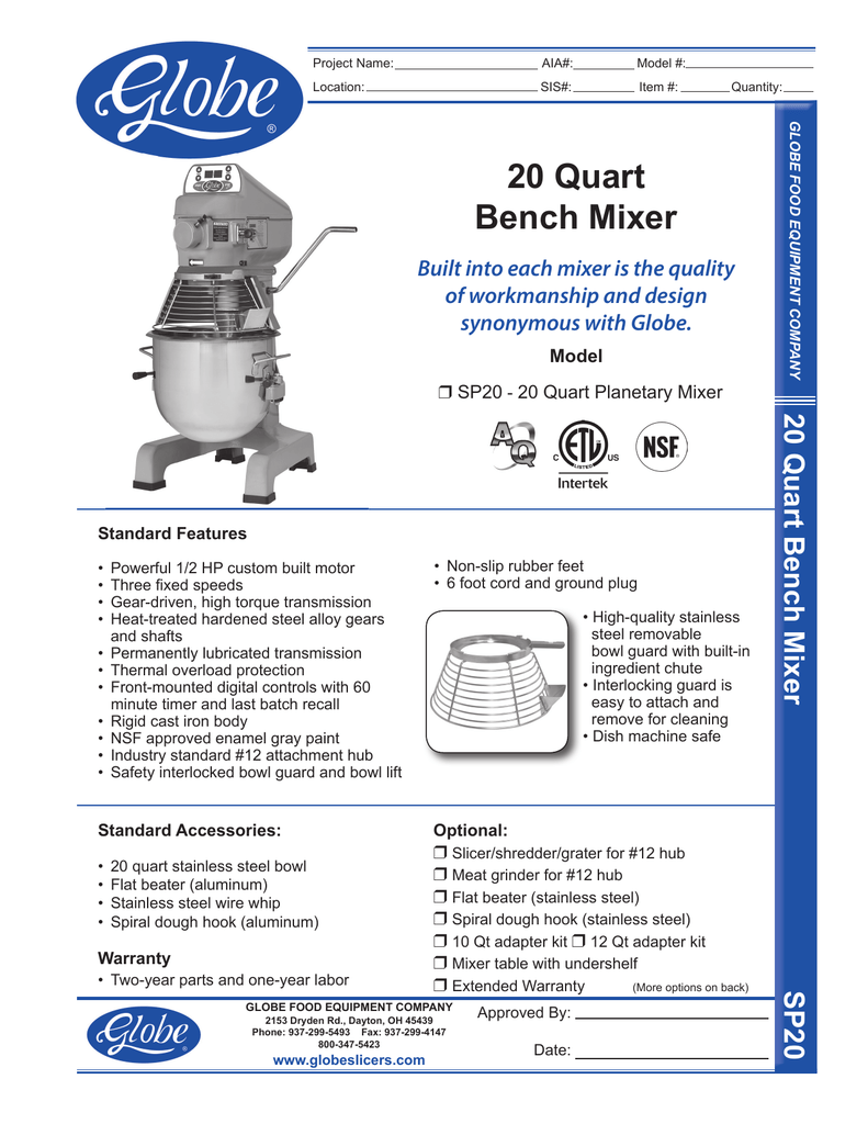 Globe XXHOOK-20 Spiral Dough Hook for SP20 - Globe Equipment Company