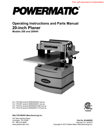 20-inch Planer | Manualzz