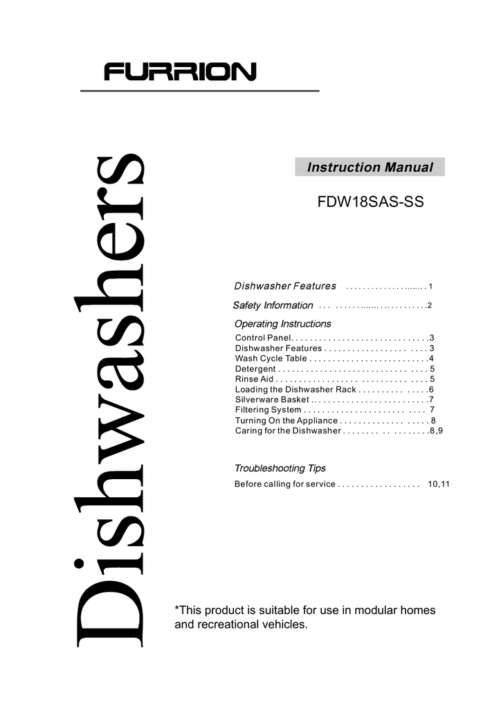 Furrion FDW18SASSS Instruction manual Manualzz