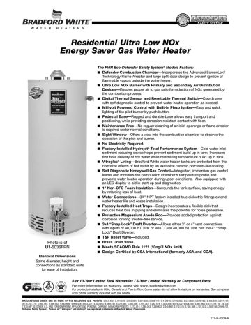 Bradford White U1-30T6FRN Specification Sheet | Manualzz