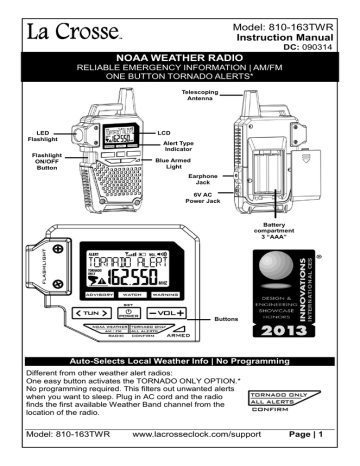 La Crosse 810-163TWR All NOAA HAZARDS / AM / FM Weather Alert Radio