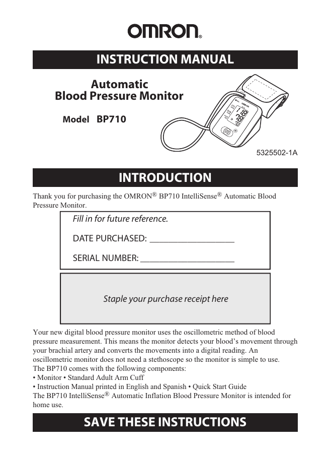 Omron BP710 User manual Manualzz