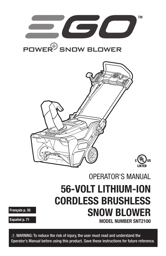 EGO SNT2100 Operator's Manual Manualzz