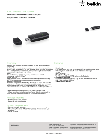 belkin n300 wireless usb adapter f9l1002v1