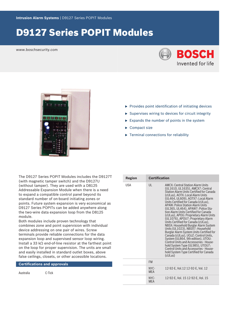 D9127 Series POPIT Modules Manualzz