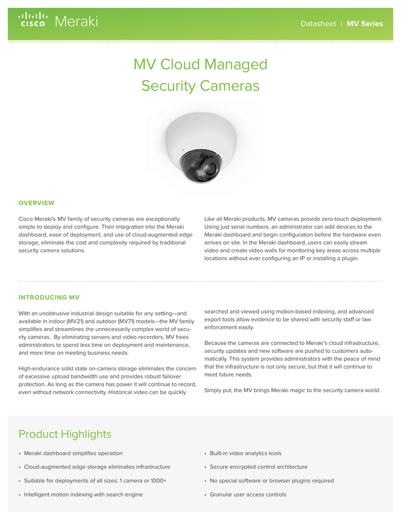 meraki security appliance on Mv Datasheet Cisco Meraki Manualzz