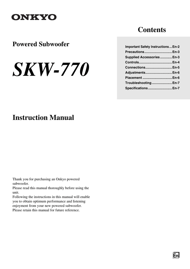 onkyo skw 770 subwoofer
