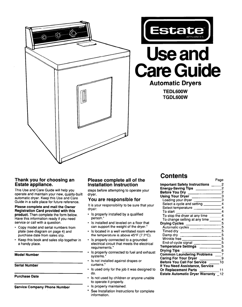 Estate Dryer Repair Manual Manualzz