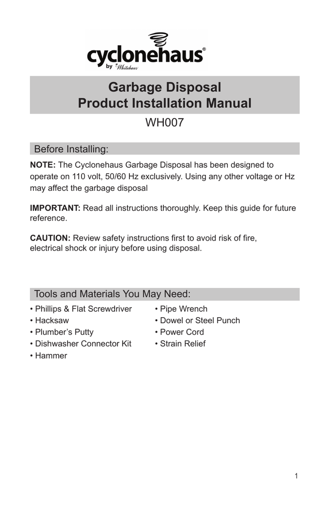 GE DISPOSALL GFC300F SERIES OWNER'S MANUAL INSTALLATION, 47 OFF