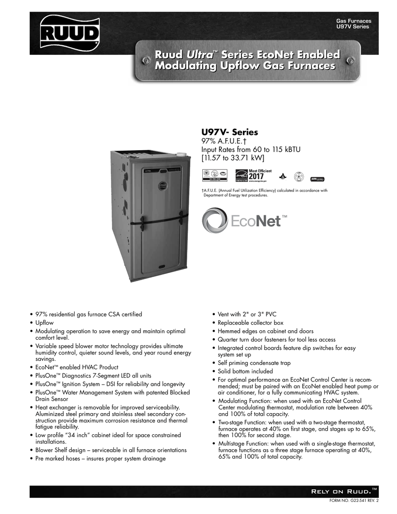 Ruud Ultra™ Series Econet Enabled Modulating Upflow Gas Manualzz