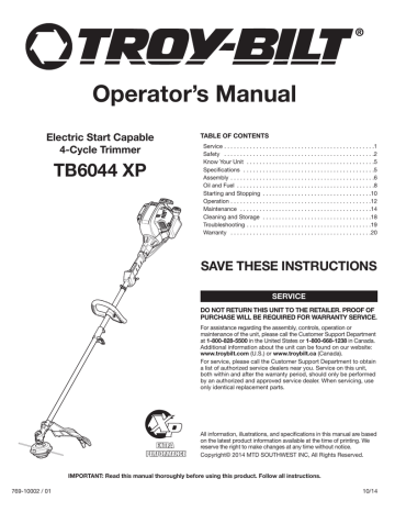 Troy-bilt Weed Eater Manual