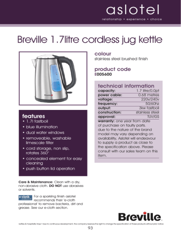 Breville 1.7litre cordless jug kettle 