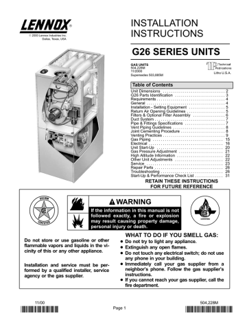 Lennox G26 Gas Furnace Installation Manual | Manualzz