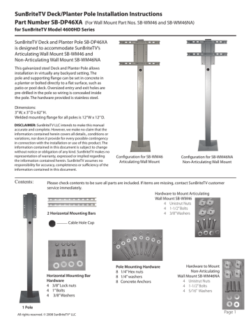 SunBrite SB-DP46XA-WH Outdoor Deck Planter Pole Installation Instructions