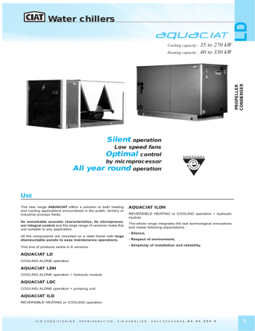 CIAT AQUACIAT LD, LDC, LDH, ILD, ILDH Water Chillers Specifications ...