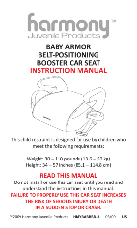 Harmony Instruction Manual, Harmony Car Seat Manual