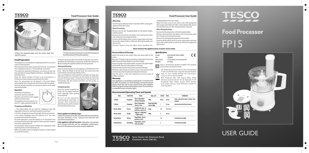 Tesco FP15 Food Processor User guide Manualzz