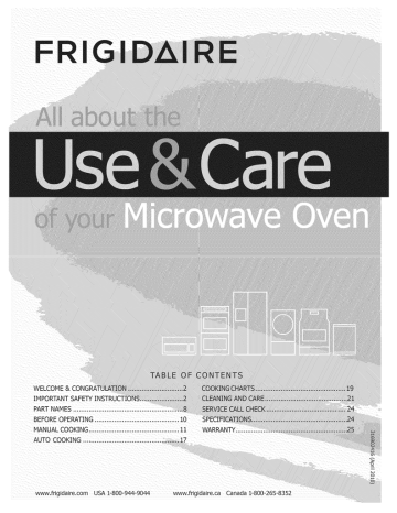 Frigidaire FFMV164LSA, FFMV162LSA, LFMV164QFA, FFMV162LQA, CFMV162LWA