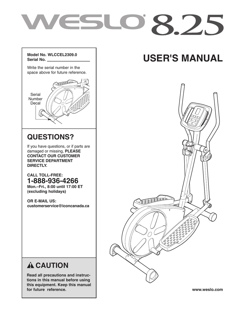 Weslo best sale elliptical manual