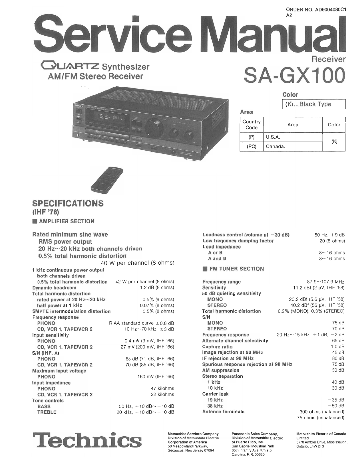 Technics Sa Gx100 Service Manual Manualzz