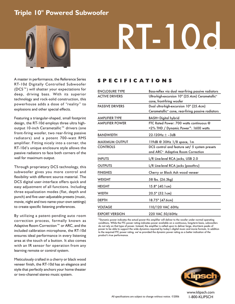 KLIPSCH RSW12 SUBWOOFER SPECIFICATIONS ManualsLib atelieryuwa.ciao.jp