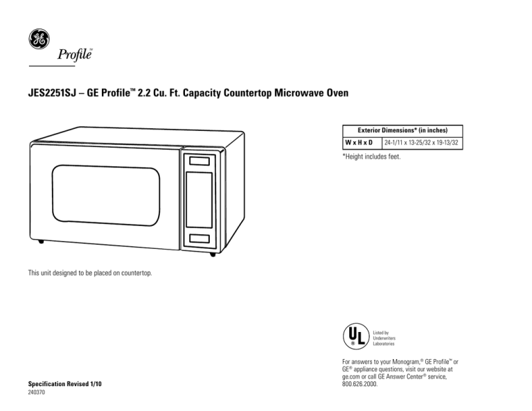 GE JES2251SJ Specification Manualzz