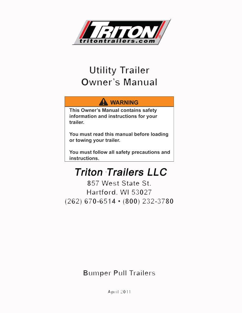 Triton Trailer Owner Manual | Manualzz