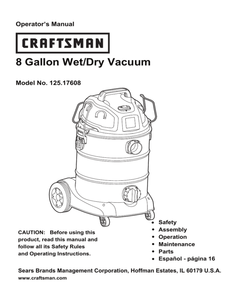 Craftsman 2.5 Gallon Wet/dry Vac Manual