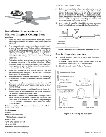 Hunter Original Ceiling Fan Installation Instructions | Shelly Lighting