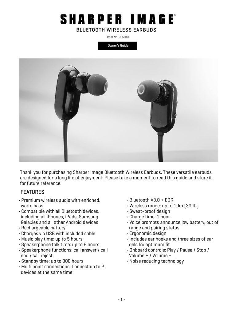 Sharper Image Bluetooth Wireless Earbuds Owner S Manual Manualzz