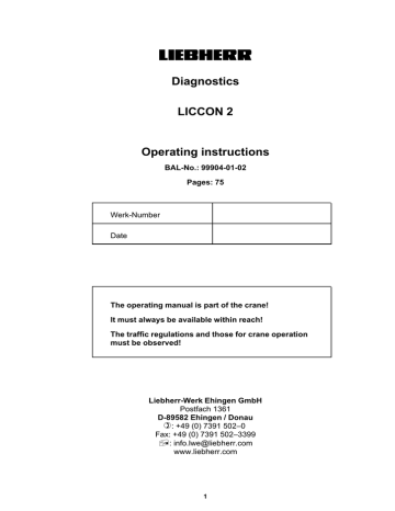 LIEBHERR Diagnostics LICCON 2 Operating instructions | Manualzz