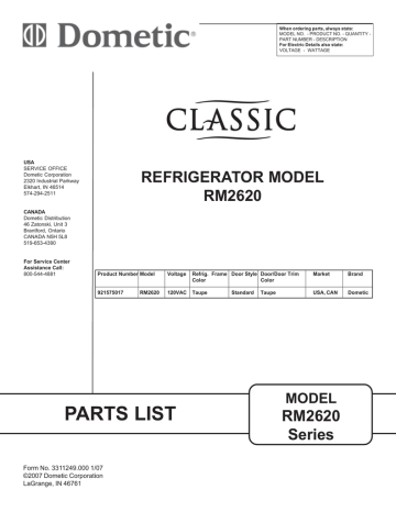 Rm2620 Refrigerator Parts List Manualzz