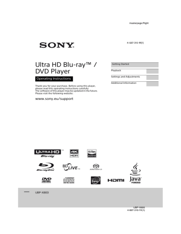 Sony UBP-X800 Operating instructions | Manualzz