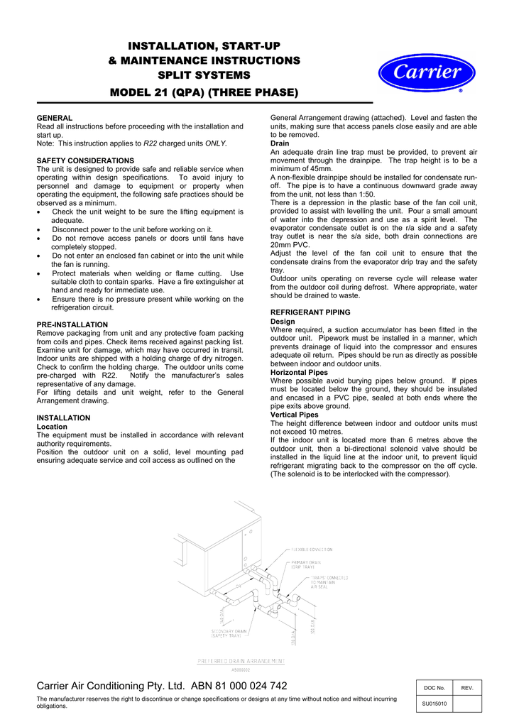 Carrier Air Conditioning Pty Ltd Abn 81 000 024 742 Manualzz
