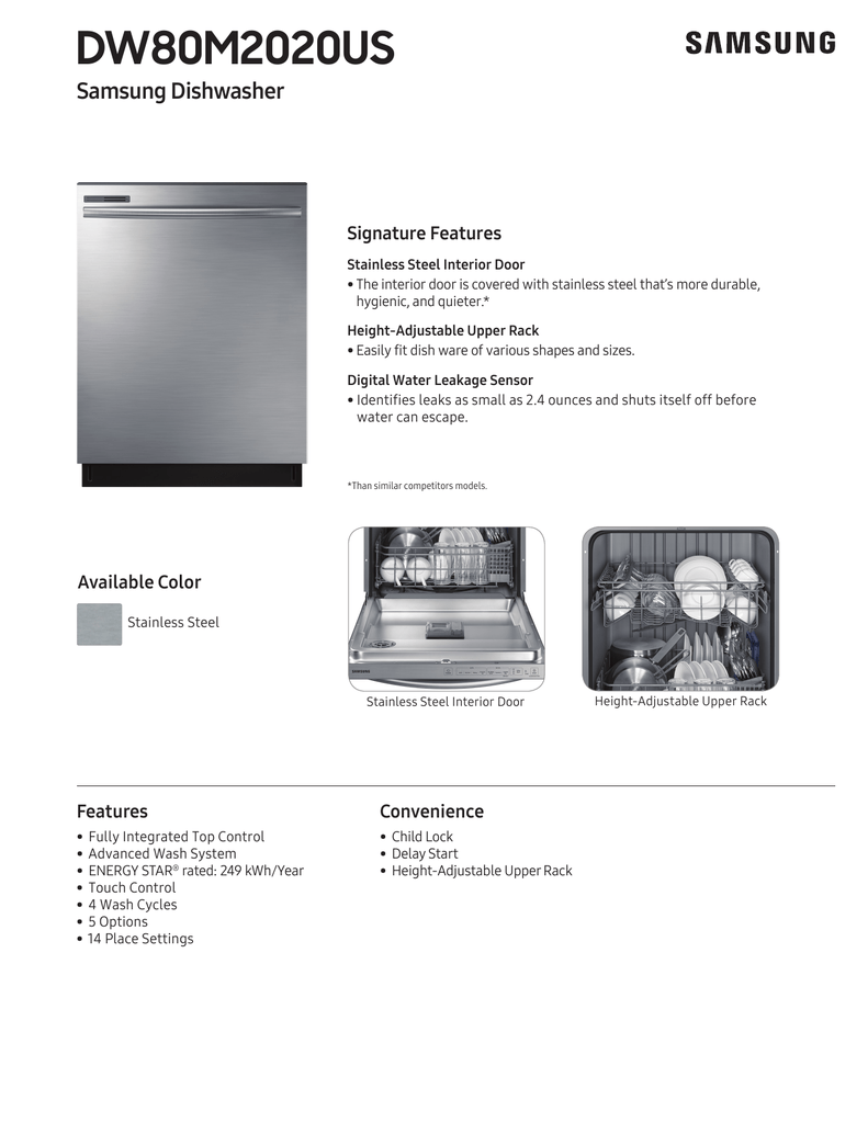 samsung dishwasher measurements