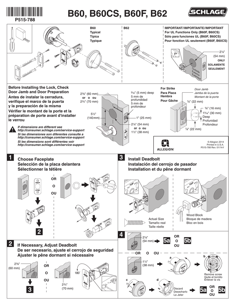 Schlage B60 Installation Guide - Works For B60CS, B60F, and B62