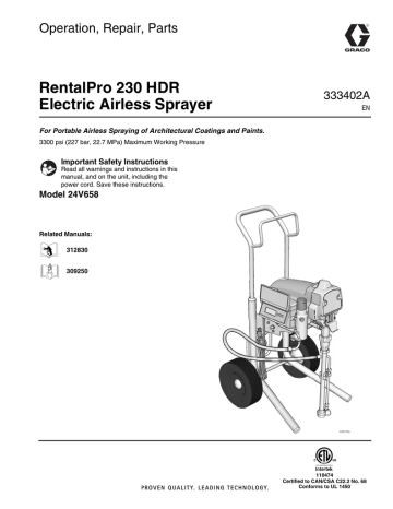 Graco 333402A - RentalPro 230 HDR Electric Airless Sprayer Owner's Manual | Manualzz