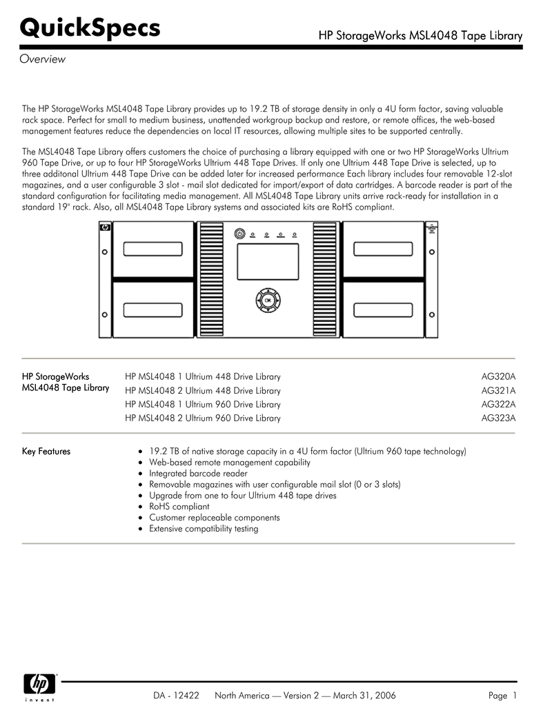 HP StorageWorks MSL4048 Tape Library Manualzz