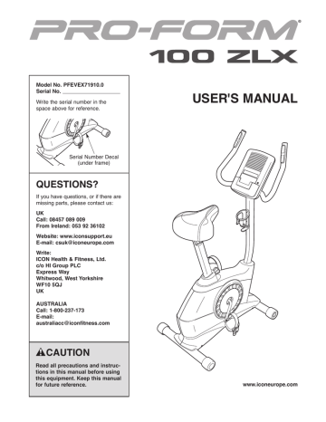 Proform xp bike discount manual