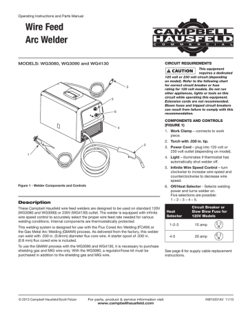 Campbell Hausfeld 120-Volt 140 Amp MIG/Flux Operating Instructions And ...