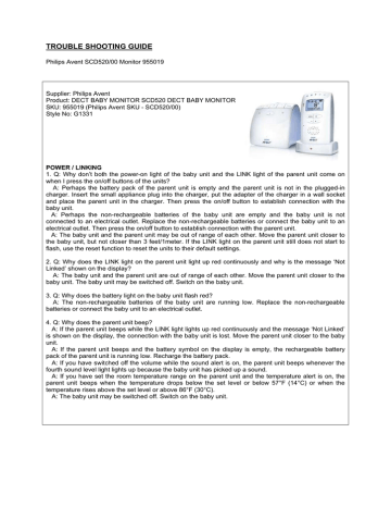 Philips AVENT Avent DECT baby monitor SCD520 Troubleshooting Manual | Manualzz