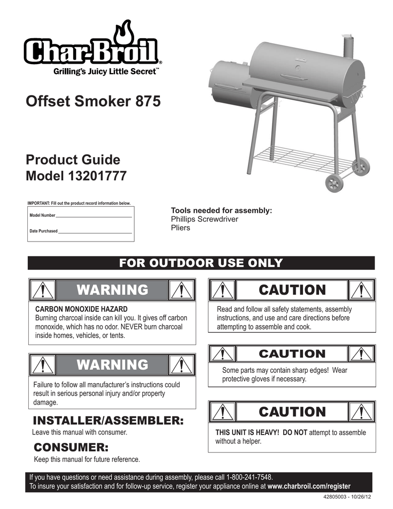 Char Broil Offset Smoker 875 Product manual Manualzz