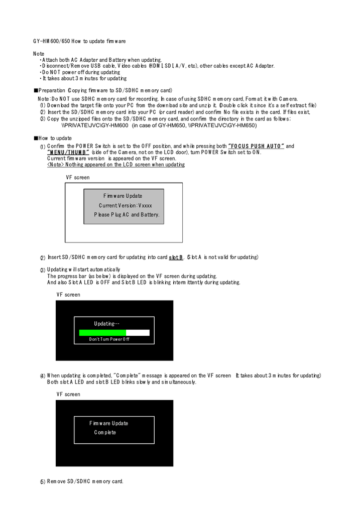 Gy Hm600 650 How To Update Firmware Note Attach Both Manualzz