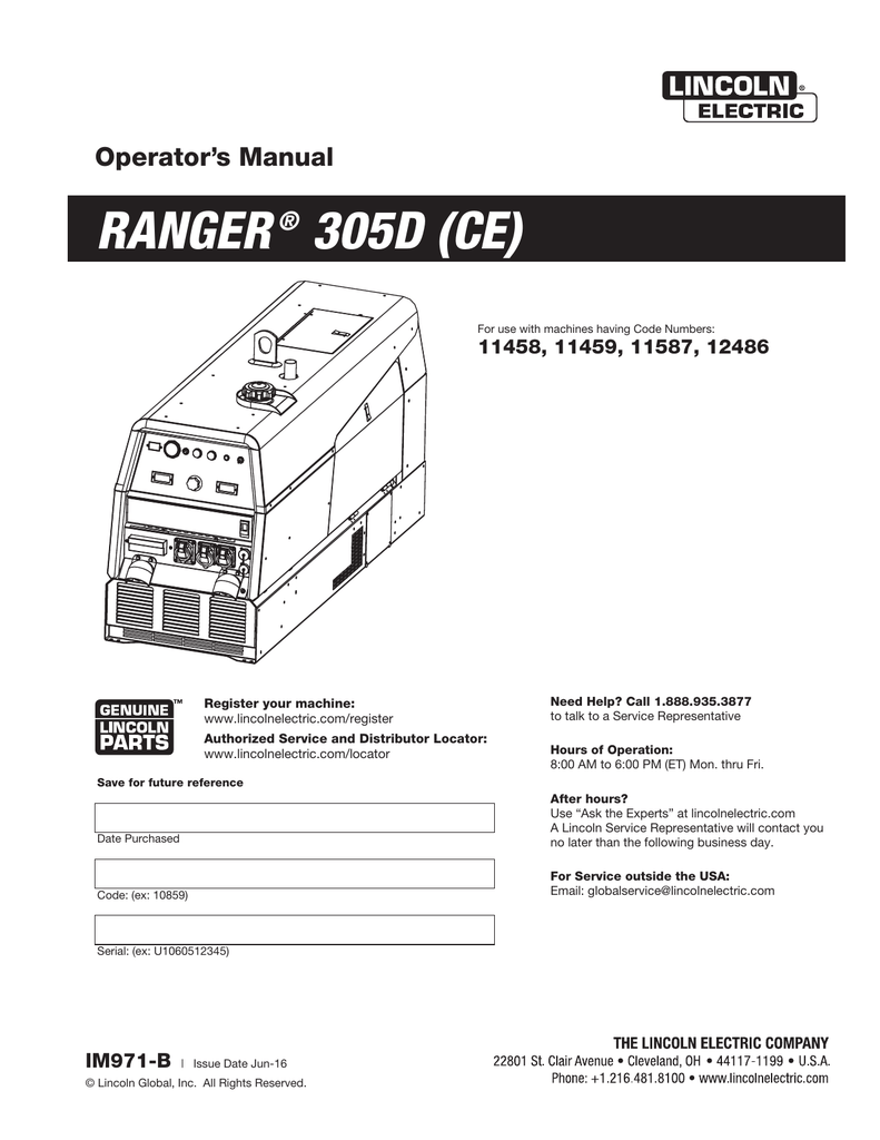 Lincoln IM971 Ranger 305D Manualzz