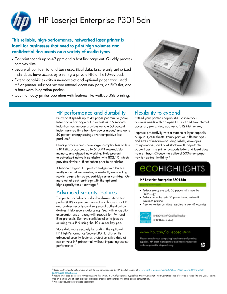 PDF Télécharger hp laserjet enterprise p3015dn Gratuit PDF