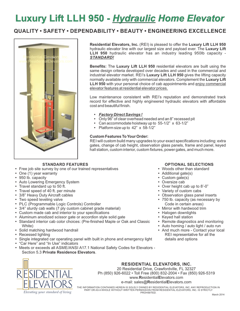 Luxury Lift Llh 950 Hydraulic Home Elevator Manualzz Com