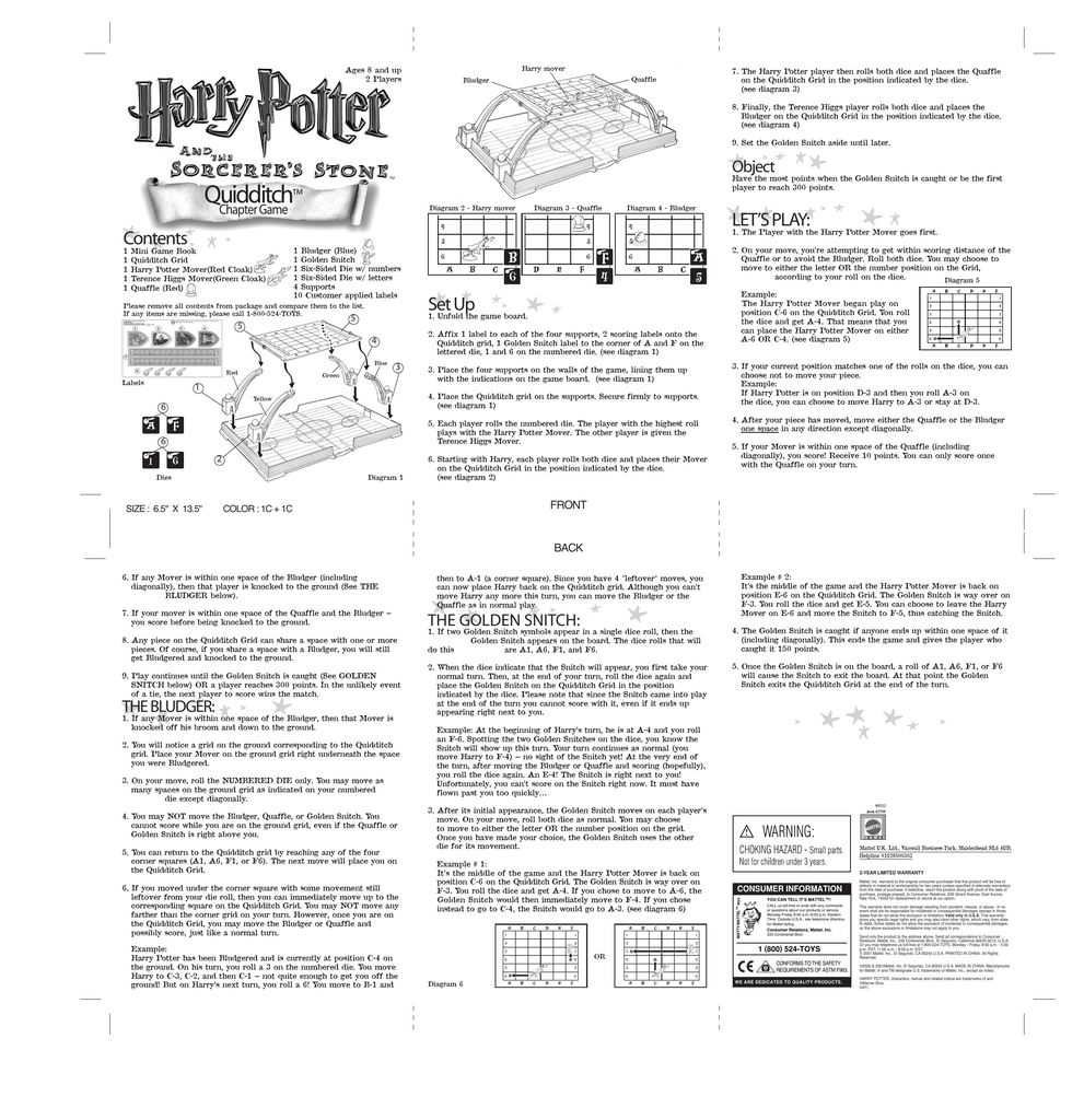 Harry Potter Quidditch Chapter Game 2001 Spares Replacements 