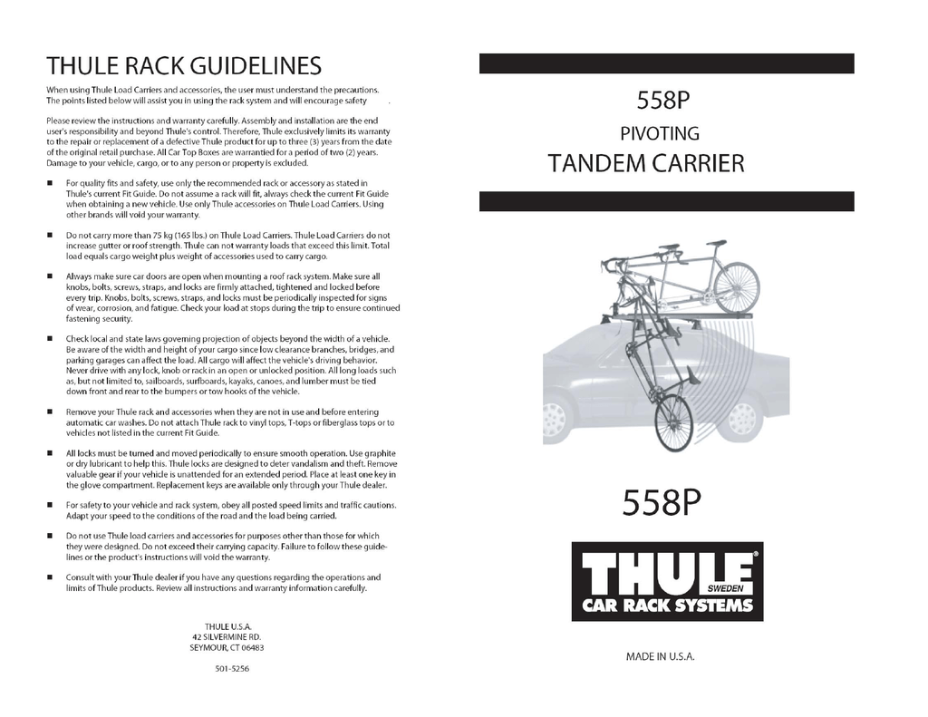 thule car rack systems 558 tandem bike rack installation