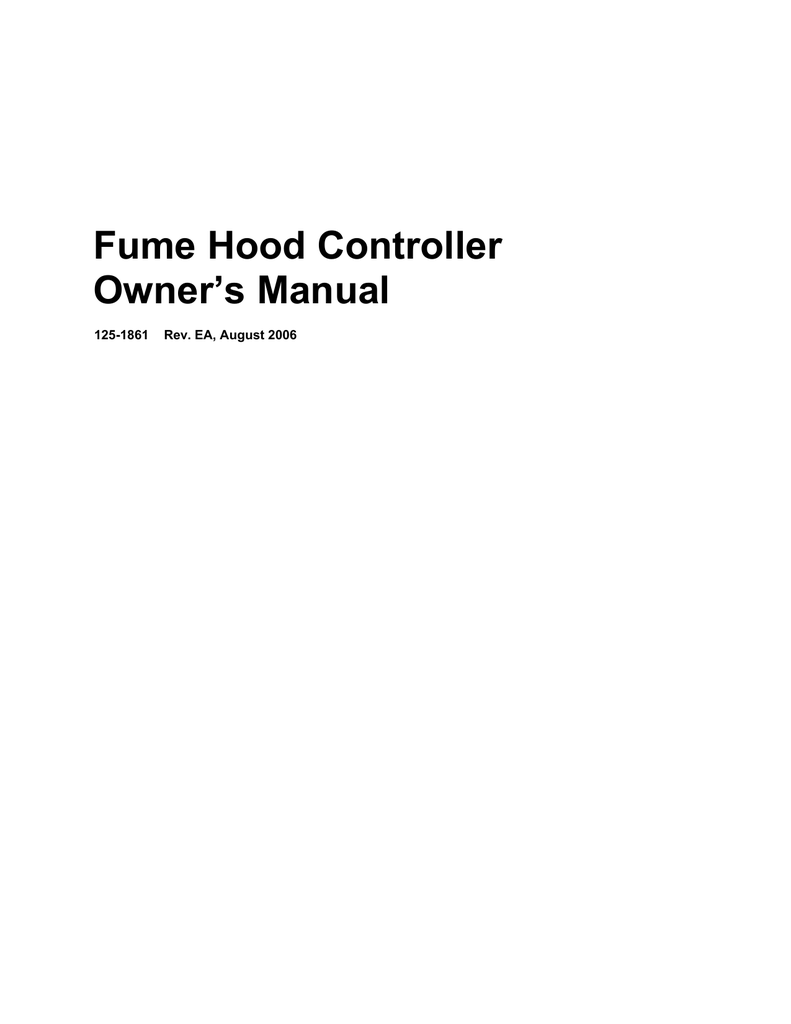 Fume Hood Controller Owner`s Manual Manualzz