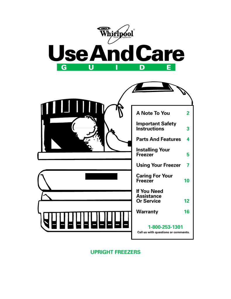 Whirlpool UPRIGHT FREEZER Use and Care Manual Manualzz
